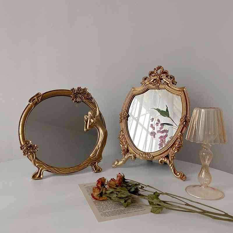 Cutelife Ins Large Round Resin Make-up Mirror Vintage Living Room