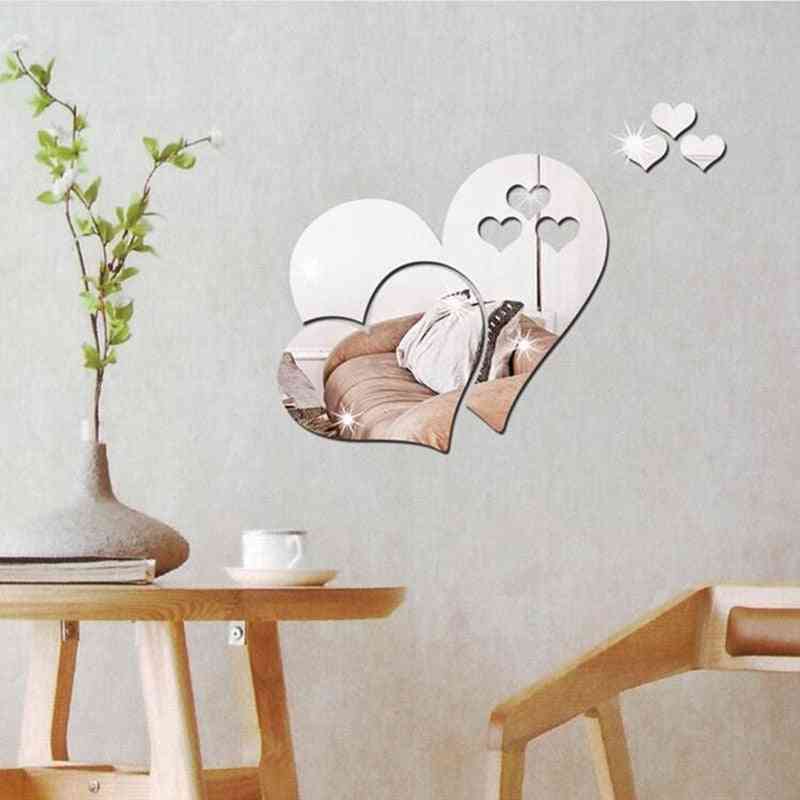 Wall Sticker 3d Mirror Acrylic Self Adhesive Modern Heart Shape Poster
