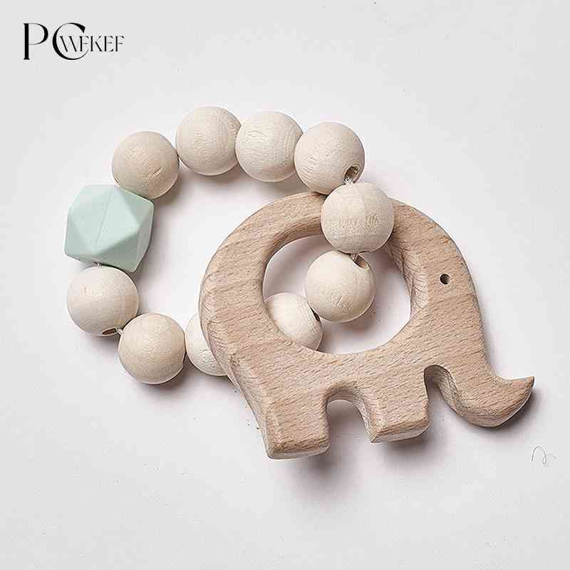 Wooden Rattle Beech Bear Hand Teething Ring Baby Rattles Play Stroller Toy Baby Teether Wooden Toy Baby Rattle