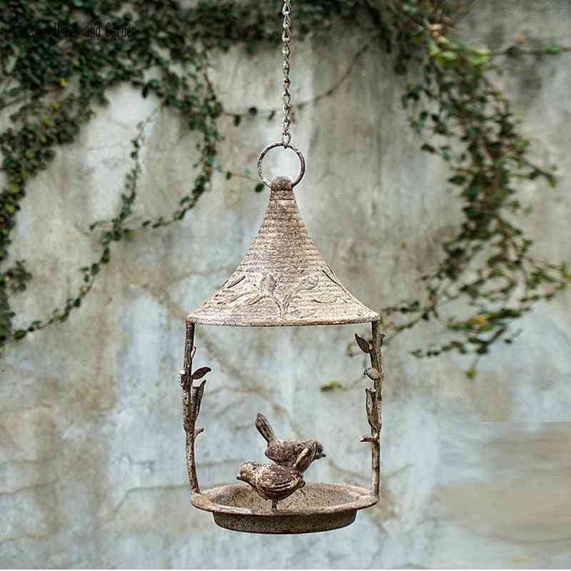 Garden Decor Rustic Vintage Metal Hang Bird Water Feeder Tray
