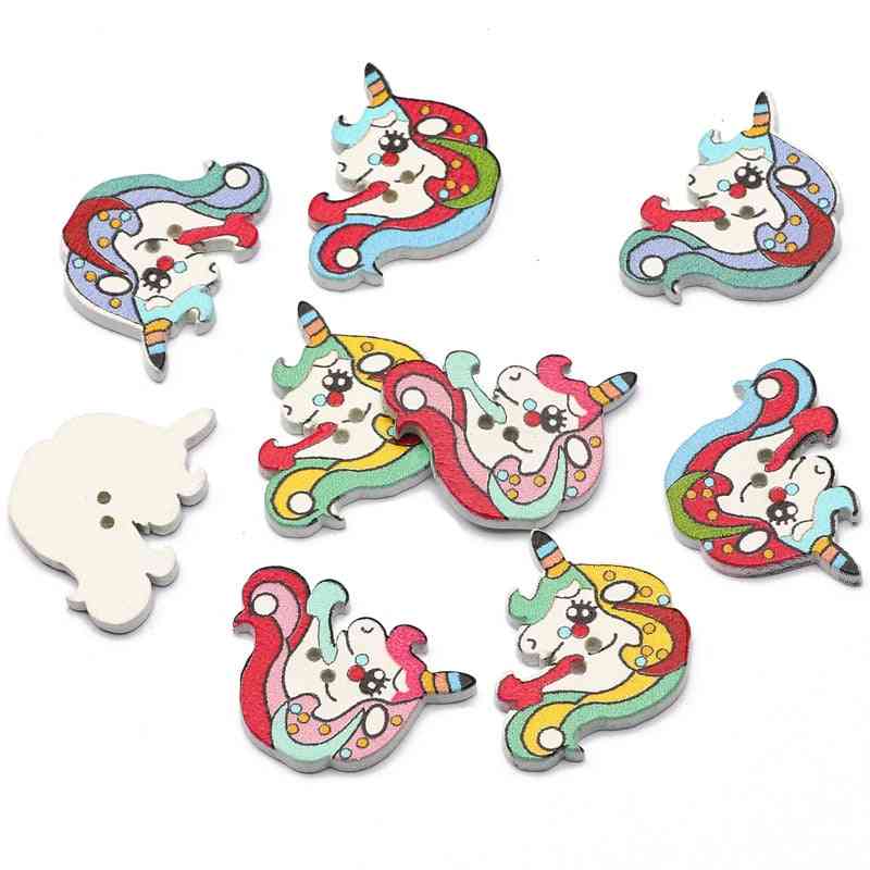 Cute Unicorn Wooden Buttons Mixed 2hole Sewing Buttons For Baby Clothing