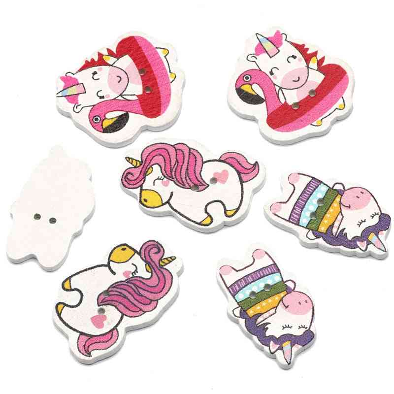Mixed Unicorn Wooden Buttons 2hole Sewing Buttons For Clothing Crafts