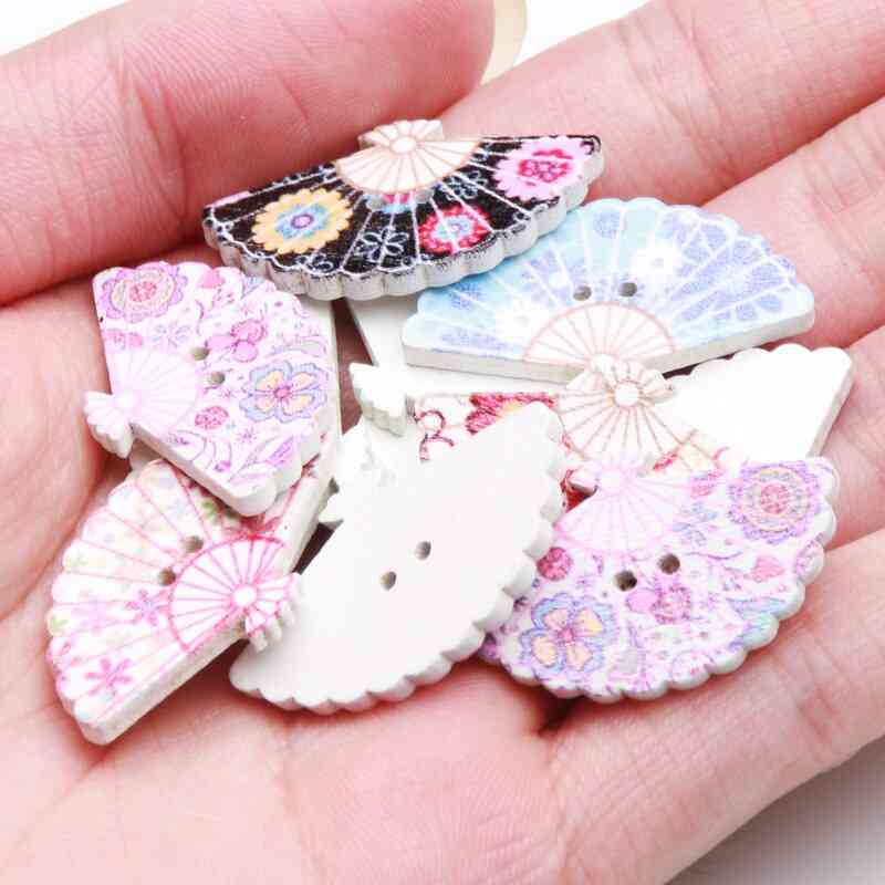 Fan Shape Painting 2 Holes Wooden Buttons For Clothing Sewing Scrapbooking