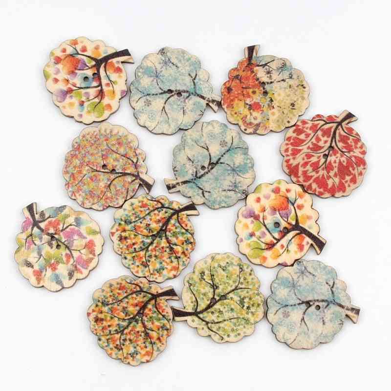 Colorful Retro Tree Shape Wooden Buttons For Clothing Sewing Accessories