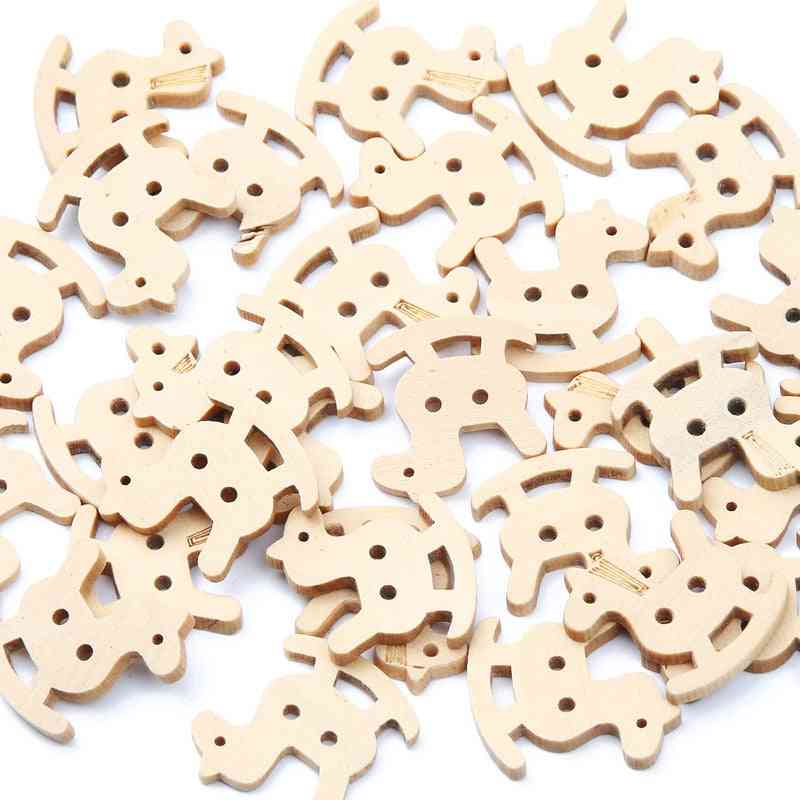 Natural Woode Buttons Cartoon Horse Sewing Buttons For