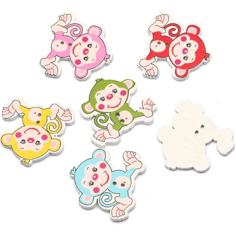 Mixed Cute Monkey Wooden Buttons 2hole Sewing Buttons Crafts For Baby