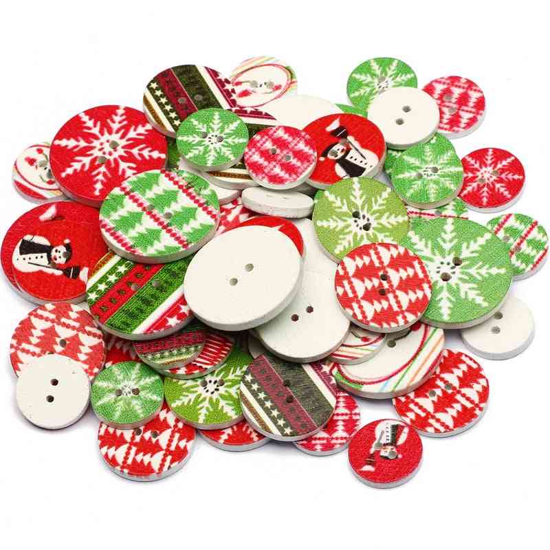 Christmas Wooden Buttons Round Painted Sewing Button For Clothing Decoration