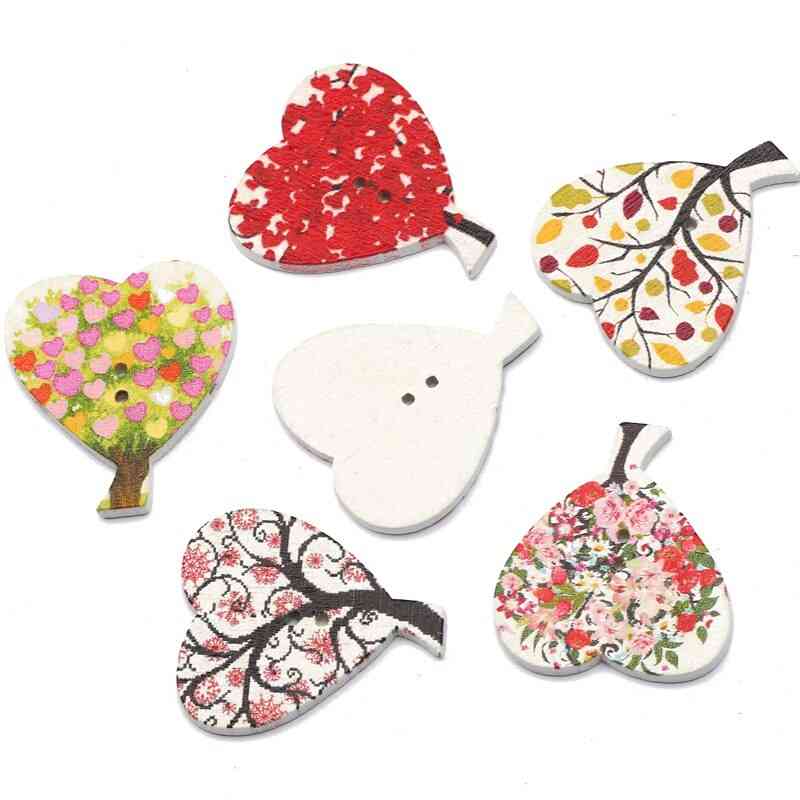 Mixed Heart Tree Shape 2hole Wooden Buttons For Crafts Scrapbooking Sewing