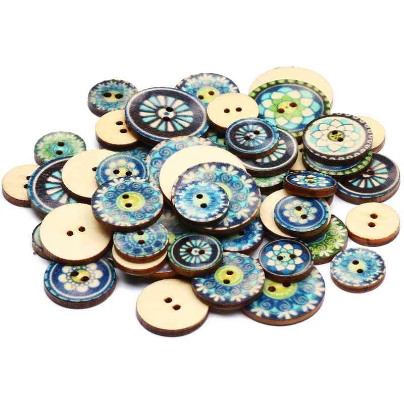 Natural Wooden Buttons Round Painted Sewing Button For Clothing Decoration