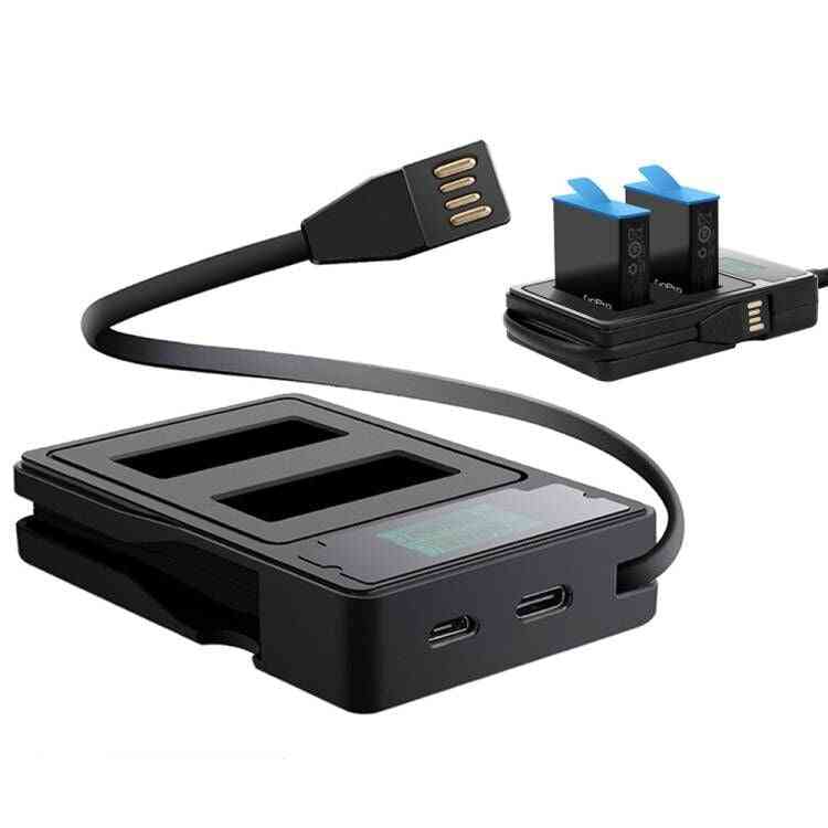 Gopro Hero10 Battery Charger Dual Port With Lcd Display Charging Cable