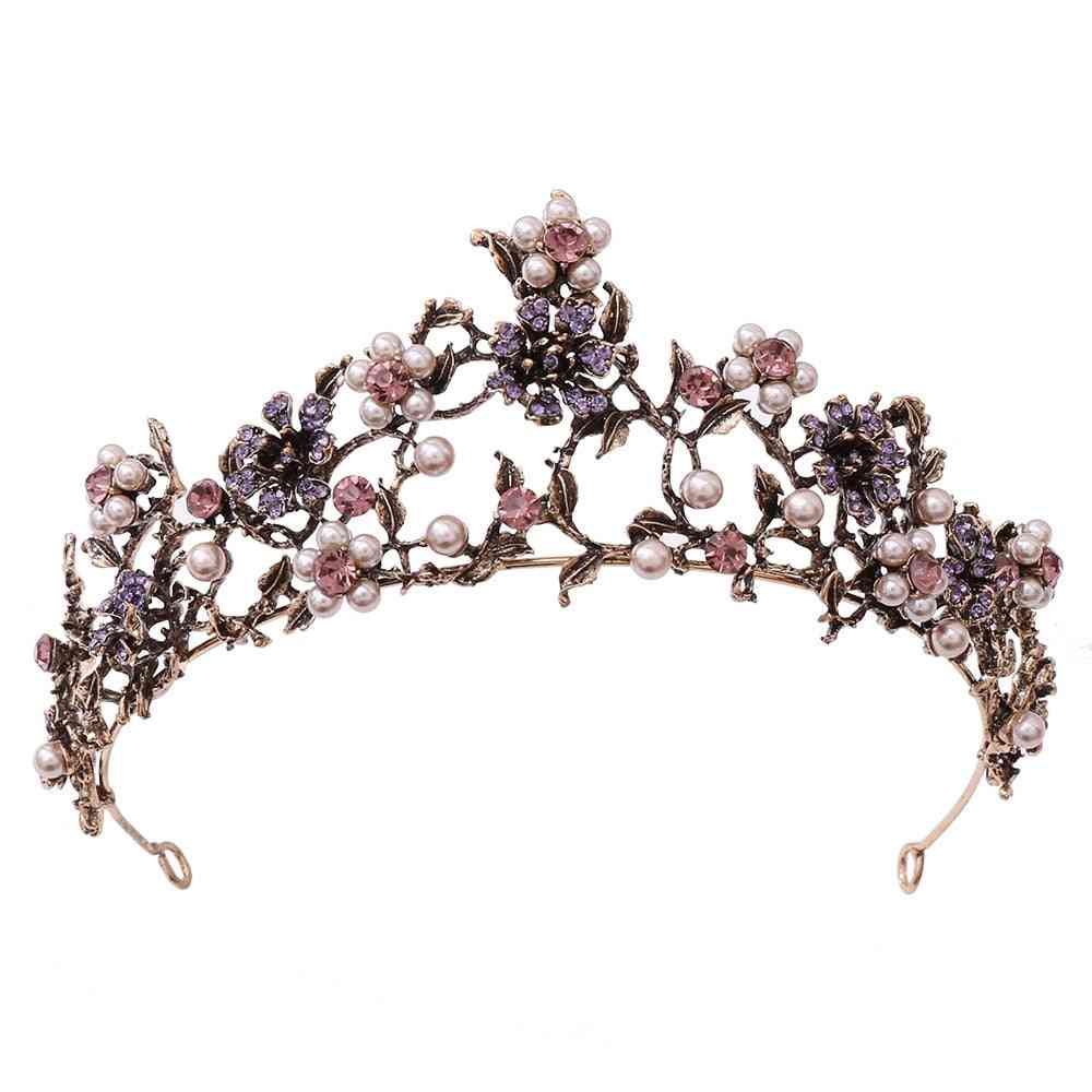 Baroque Vintage Purple Crystal Crown Wedding Bridal Tiaras Hairband Floral Crown