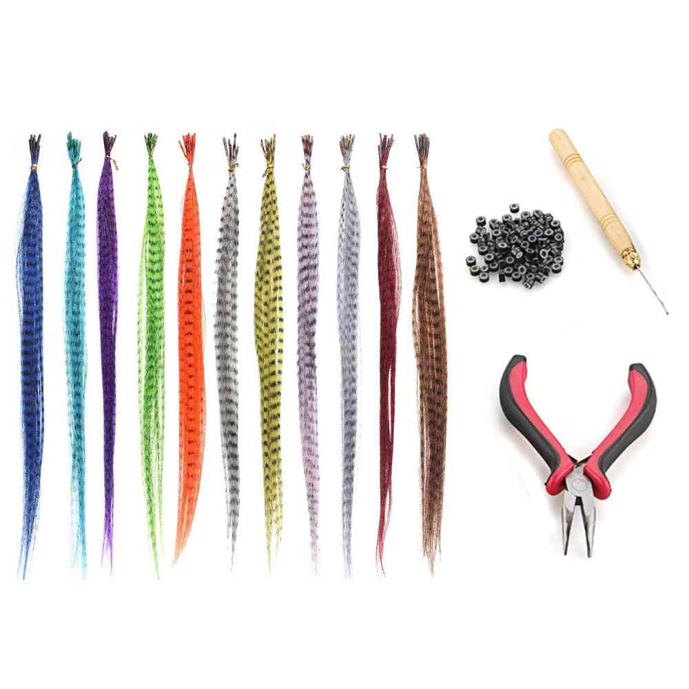 Micro Beads Hair Piece Kit Women Feathers Hair Extensions Tools