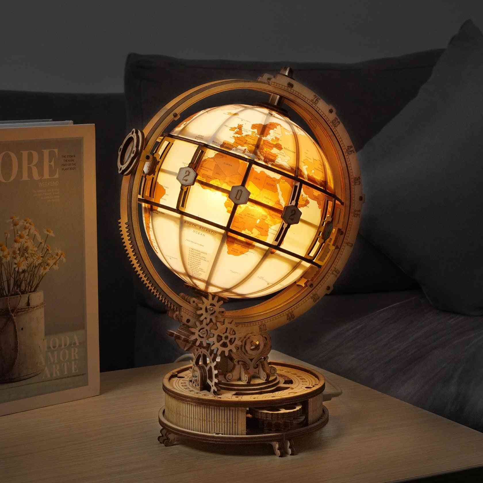Luminous Globe With Led Light Diy Wooden Model Building Block