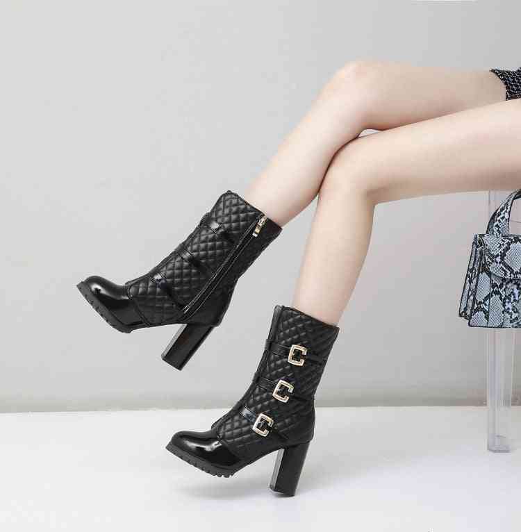 Buckle Decorate, Lattice Platform -fashion Ankle Boots
