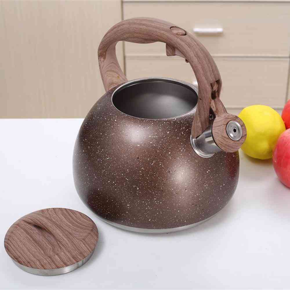 Whistling Tea Pot Stainless Steel Kettle Wood Handle Boiling Water Drinkware
