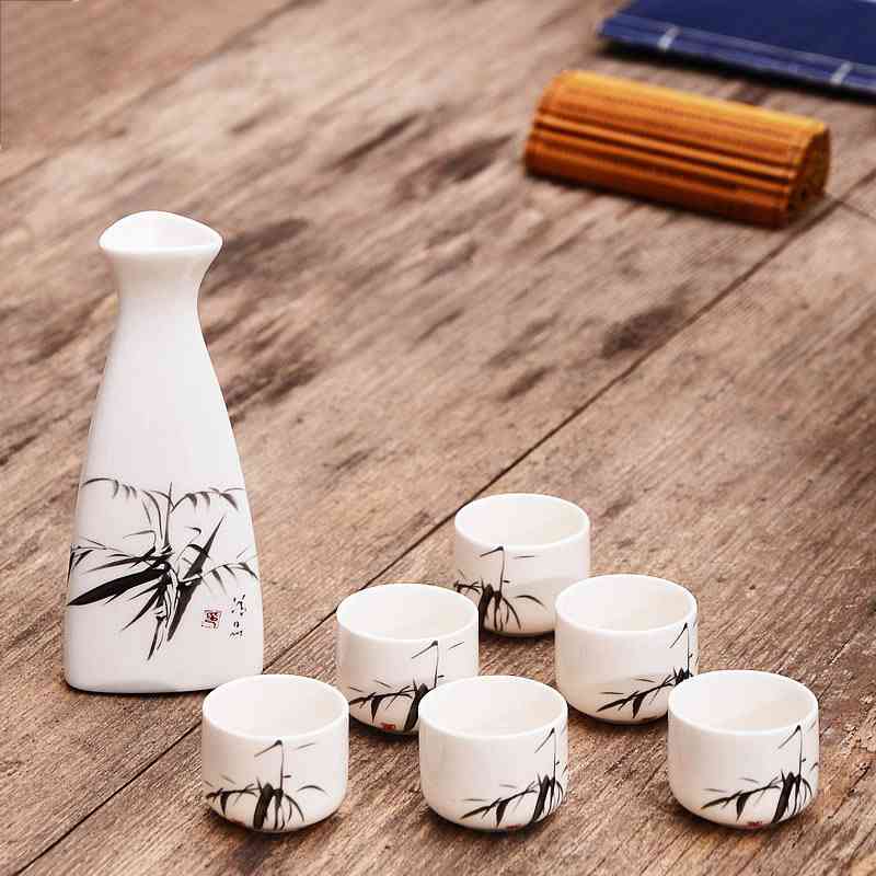 7pcs Ceramics Japanese Sake Pot Cups Set