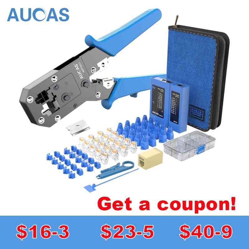 Aucas rj45 crimper verktyg pressning kabel nätverk tråd spärrtång lan kit rj12 verktyg punch mikrotik krimptang utrustning