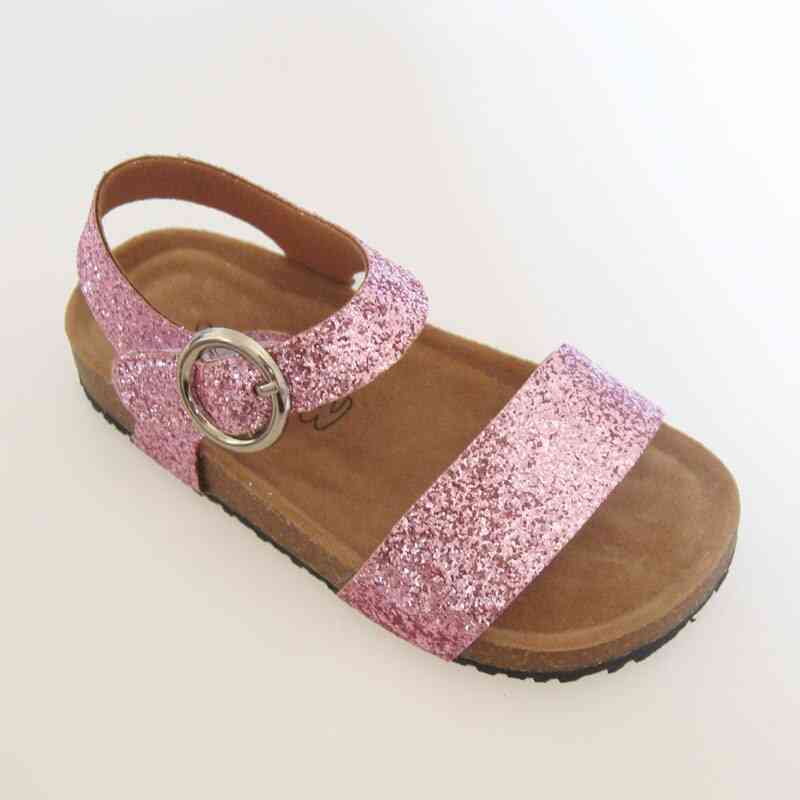 New Summer Giltter Kids Sandals Corks Shoes Pu Leather Bling Beach Slides