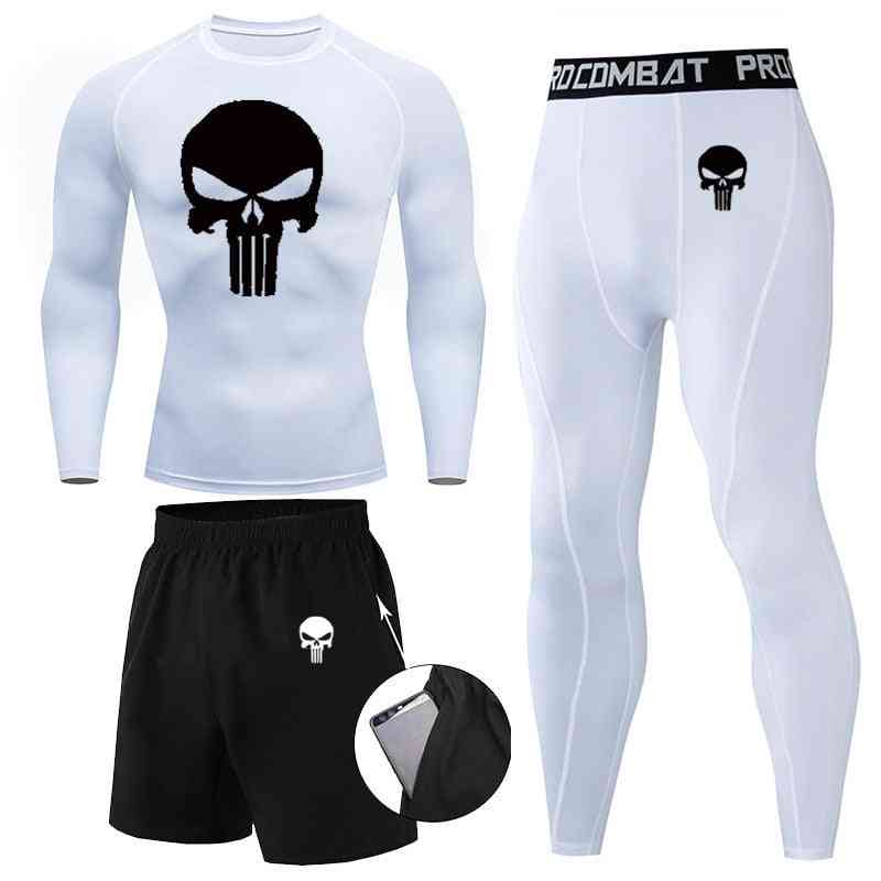 Thai Rash Guard Skull Gym Boxing T-shirt Pants Shorts Set