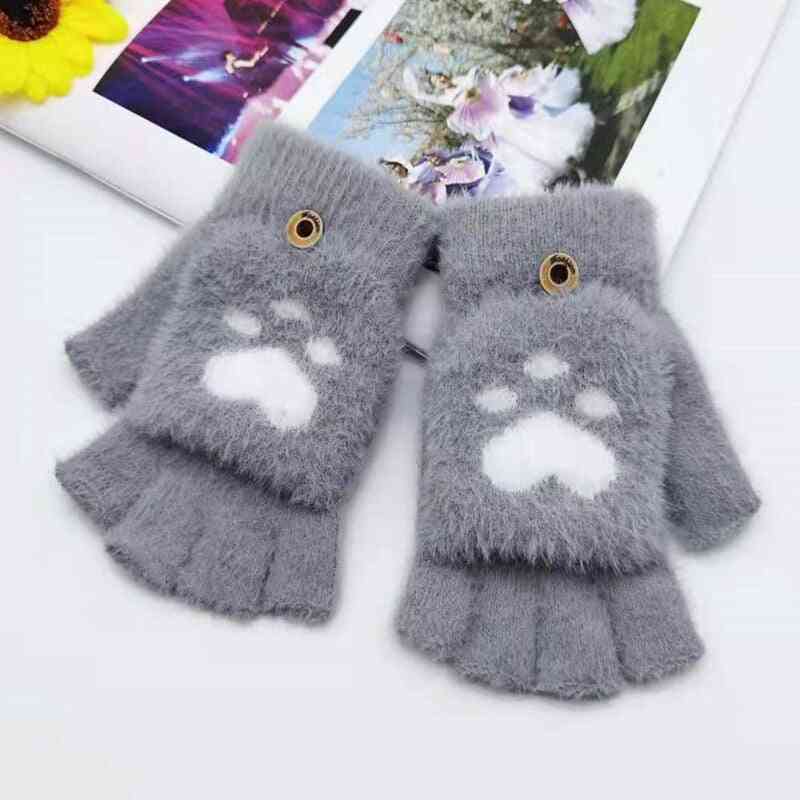 Lovely Fluffy Cat Paw Plush Fingerless Gloves