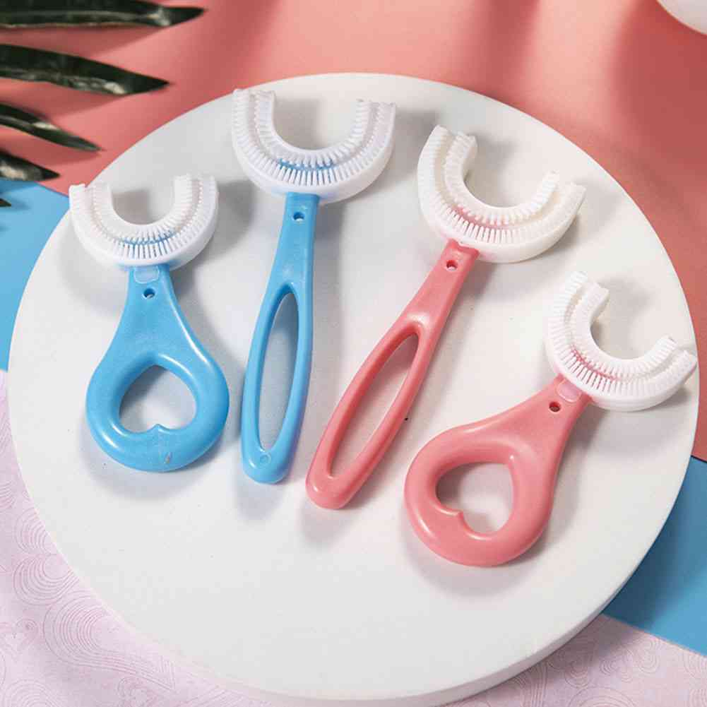 Barn tannbørste u-formet spedbarn tannbørste med håndtak silikon munnpleie rengjøringsbørste for småbarn i alderen 2-12 drop shipping