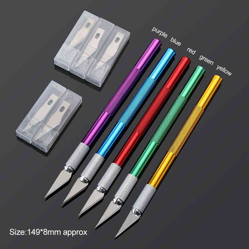 Metal Handle Engraving Cutter With 6pcs Blade Diy Craft Carving Sculpture Non-slip Knife Safety Cutter Paper Knife Accessories
