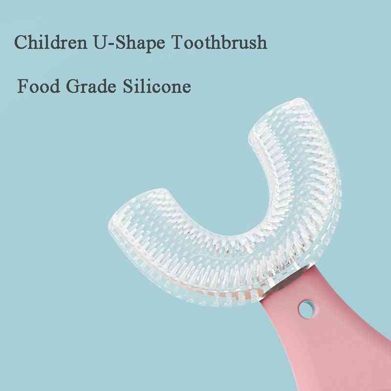 Hot Selling 2-12 Ages Kids Toothbrush U-shape Infant Toothbrush With Handle Silicone Oral Care Cleaning Brush For Baby