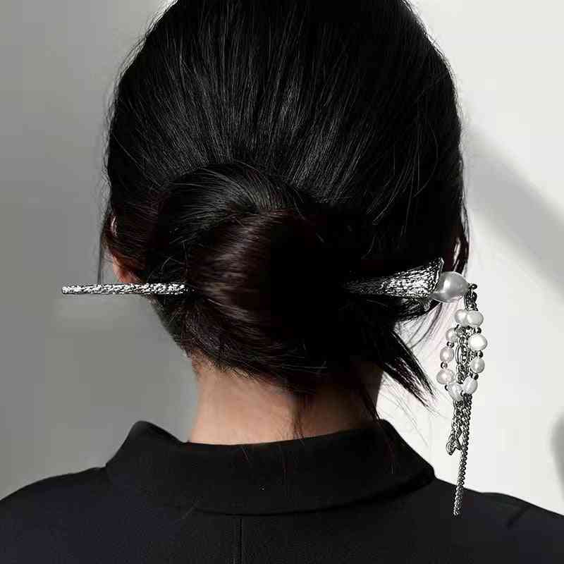 Vintage Silver Color Pearl Tassel Hair Stick Chopsticks Hairpin Bridal