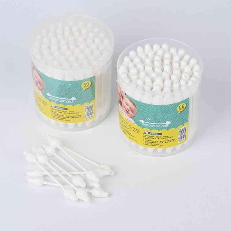 56pcs Safety Baby Cotton Swab Gourd Shape Clean Baby Ears Sticks Health Medical Buds Tip Swabs Box Plastic Cotonete