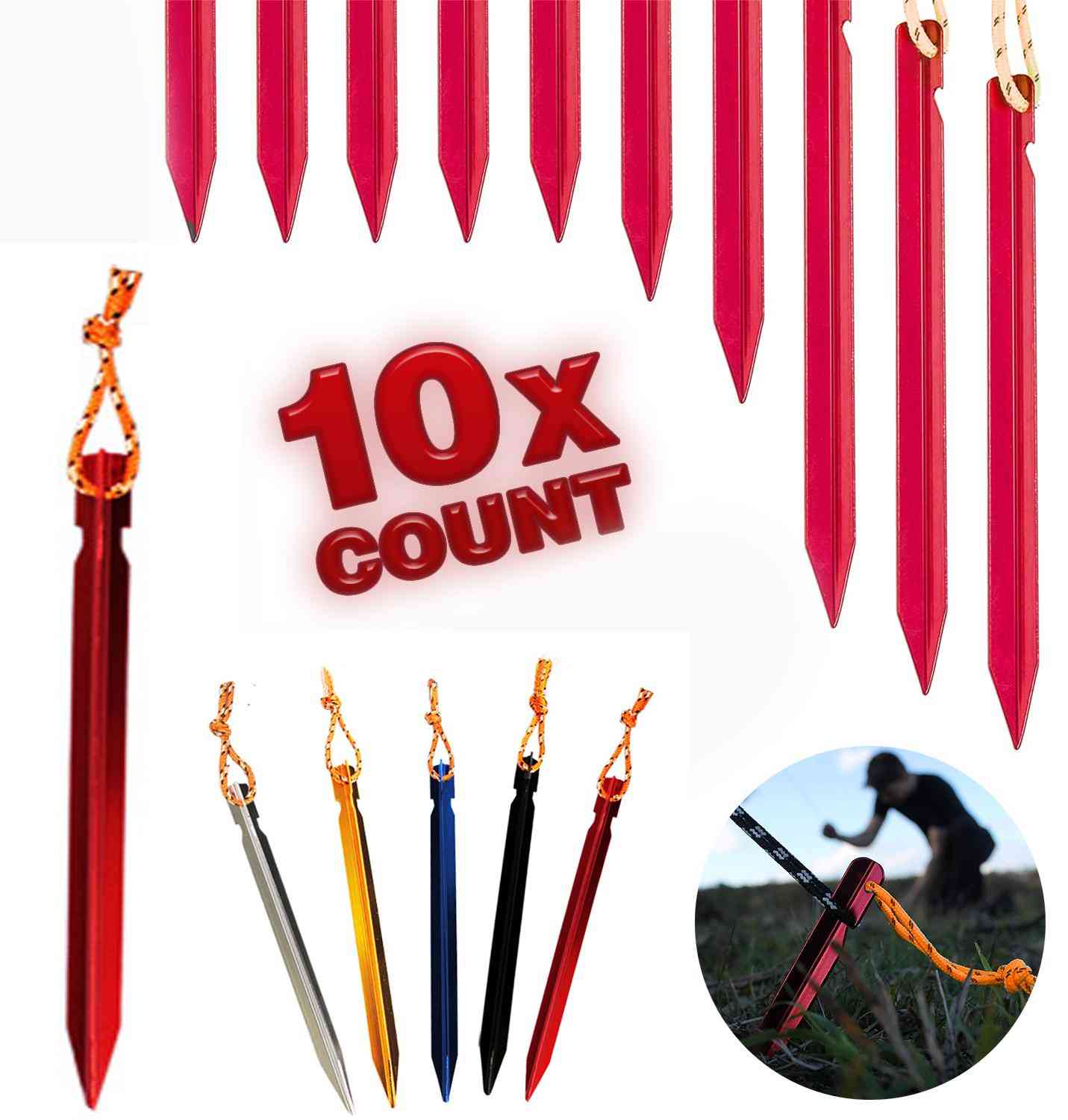 10 Pcs Tent Stakes With Rope Tent Accessories Camping Equipment Outdoor Travel 18cm Tent Pegs Nail