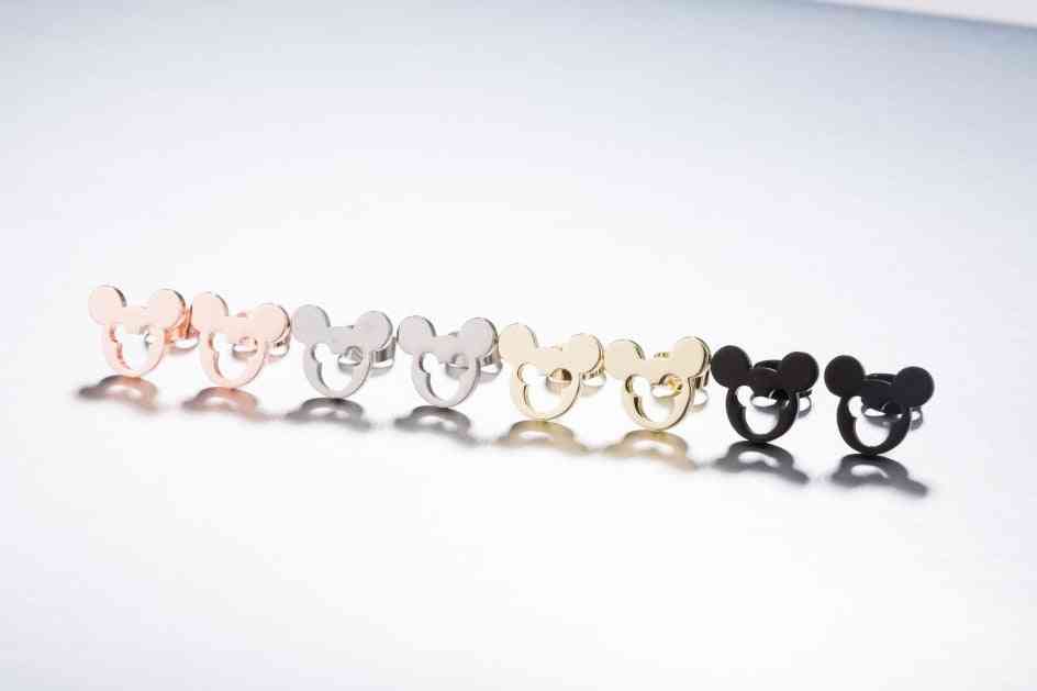 Cute Stainless Steel Double Mickey Stud Earrings Girl Birthday Cartoon
