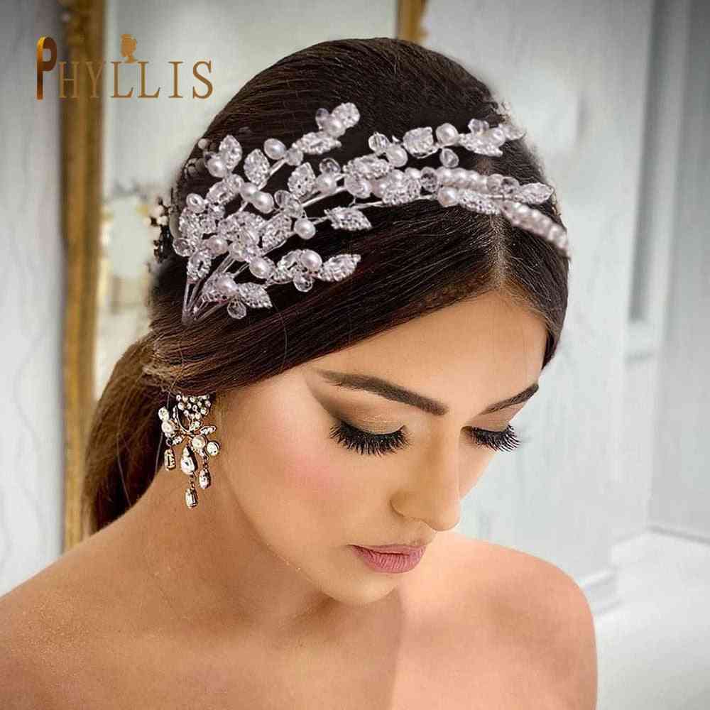 A115 Leaves Wedding Headband Crystal Bridal Headdress Pearl Head Hoop Design Headpiece Tiara Bride Hair Accessories