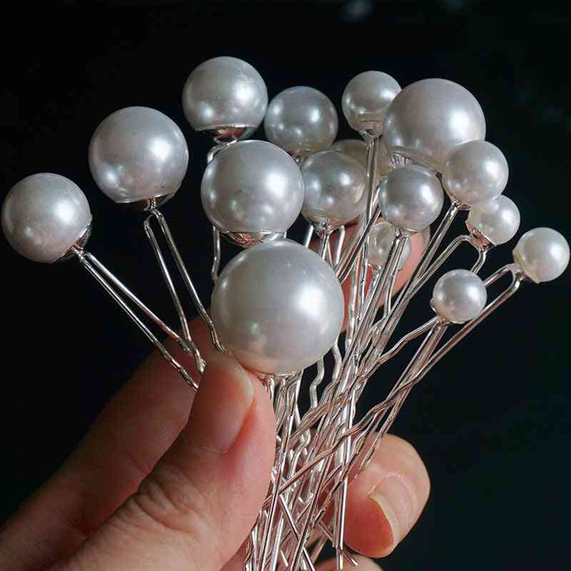 Woman Pearl U-shaped Hair Pins Wedding Hair Clips Alloy Stick Hairpin Bridal Jewelry Hair Accessories Hairstyle Design Tool