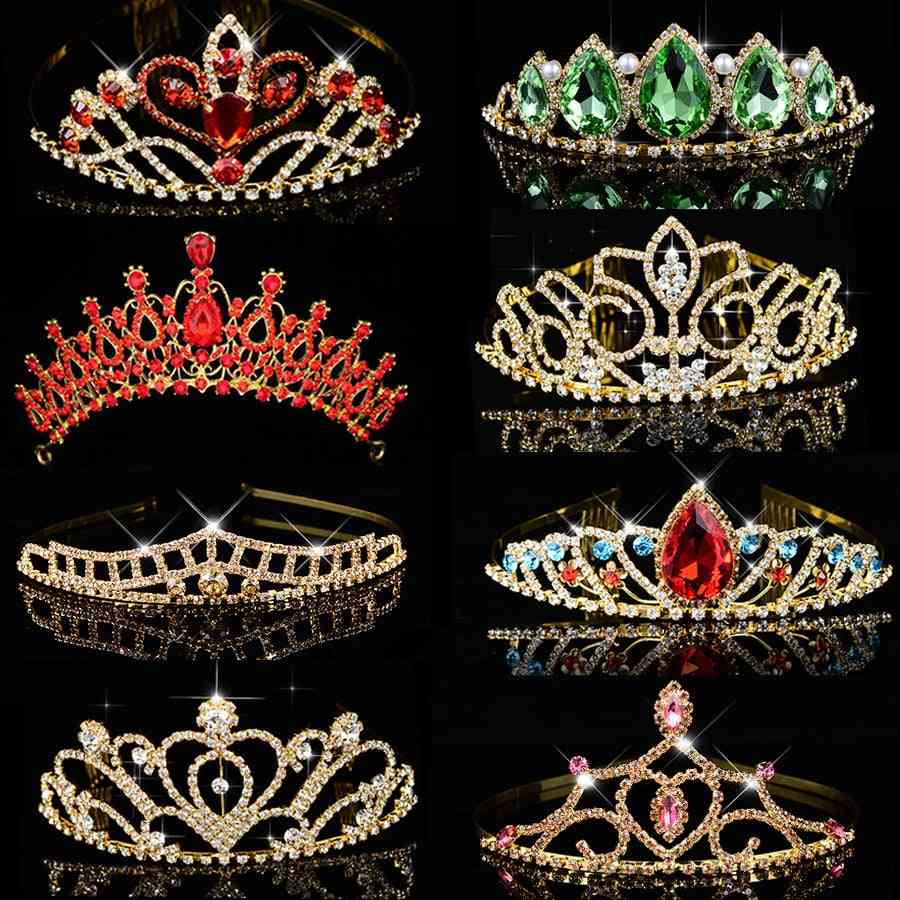 Big Queen Princess Crown Diadem Green Red Rhinestone Headdress Head Crystal Tiara Bridal Wedding Hair Jewelry Accessories