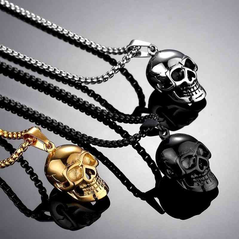 Punk Stainless Steel Skull Chain Pendant Necklace