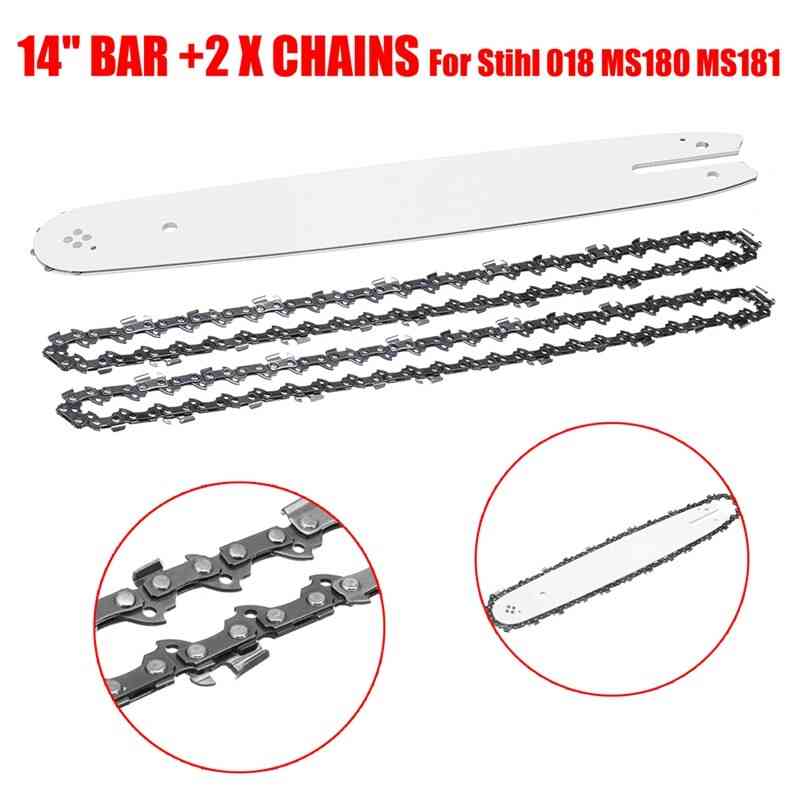 14 Inch Bar +3/8l 2pcs Chains Fit For Stihl 018 Ms180 Ms181 Chainsaws Chain Saw
