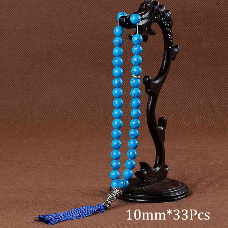 10mm Green Malachite Stone Bracelets Tassel Pendant 33 Prayer Beads Islamic Muslim Tasbih Allah Mohammed Rosary Men