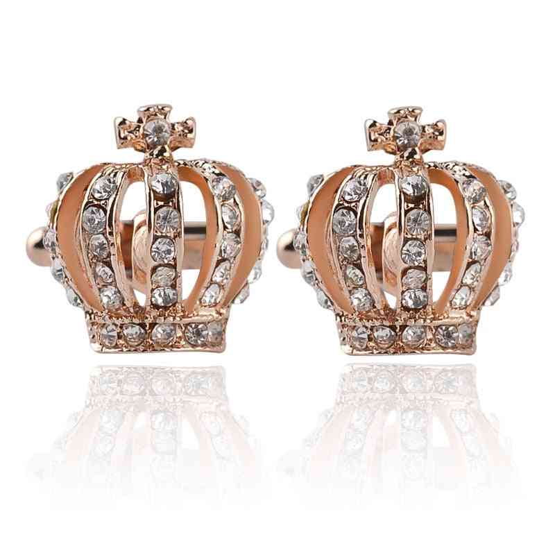 Shiny Rhinestones Imperial Crown Cufflinks For Women