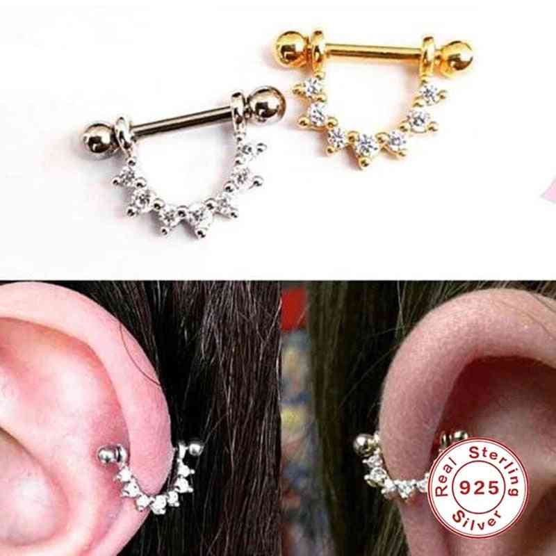 Canner Earrings Real 925 Sterling Silver Human Body Earrings Micro-inlaid U-shaped Piercing Stud Earrings Jewelry
