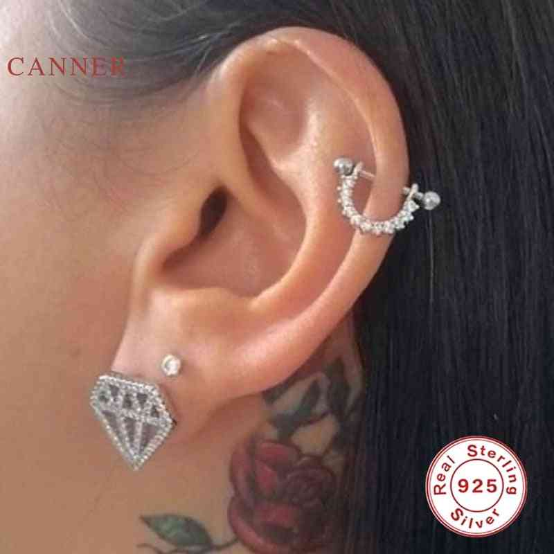 Canner Earrings Real 925 Sterling Silver Human Body Earrings Micro-inlaid U-shaped Piercing Stud Earrings Jewelry