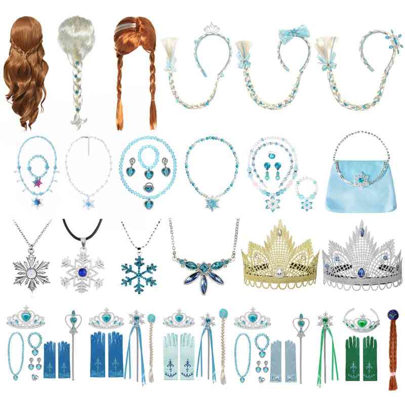Girls Anna Elsa Accessories Gloves Wand Crown Jewelry Set