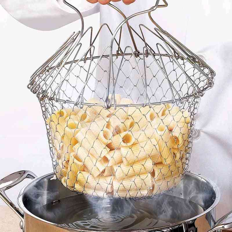 Multifunction Foldable Steam Rinse Strain Fry French Chef Basket Drainer