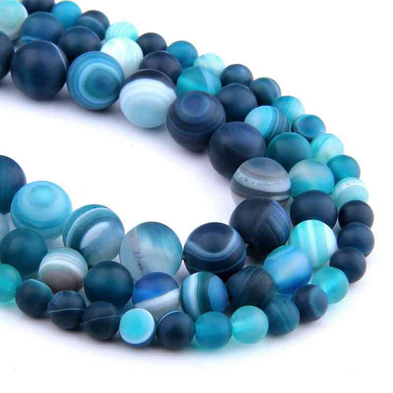 Matte Natural Stone Beads, Polished Blue Stripes Agates Stone Beads
