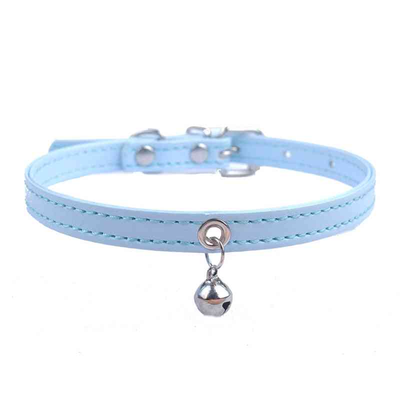 Cute Cat Leather Adjustable Pet Collars With Bell