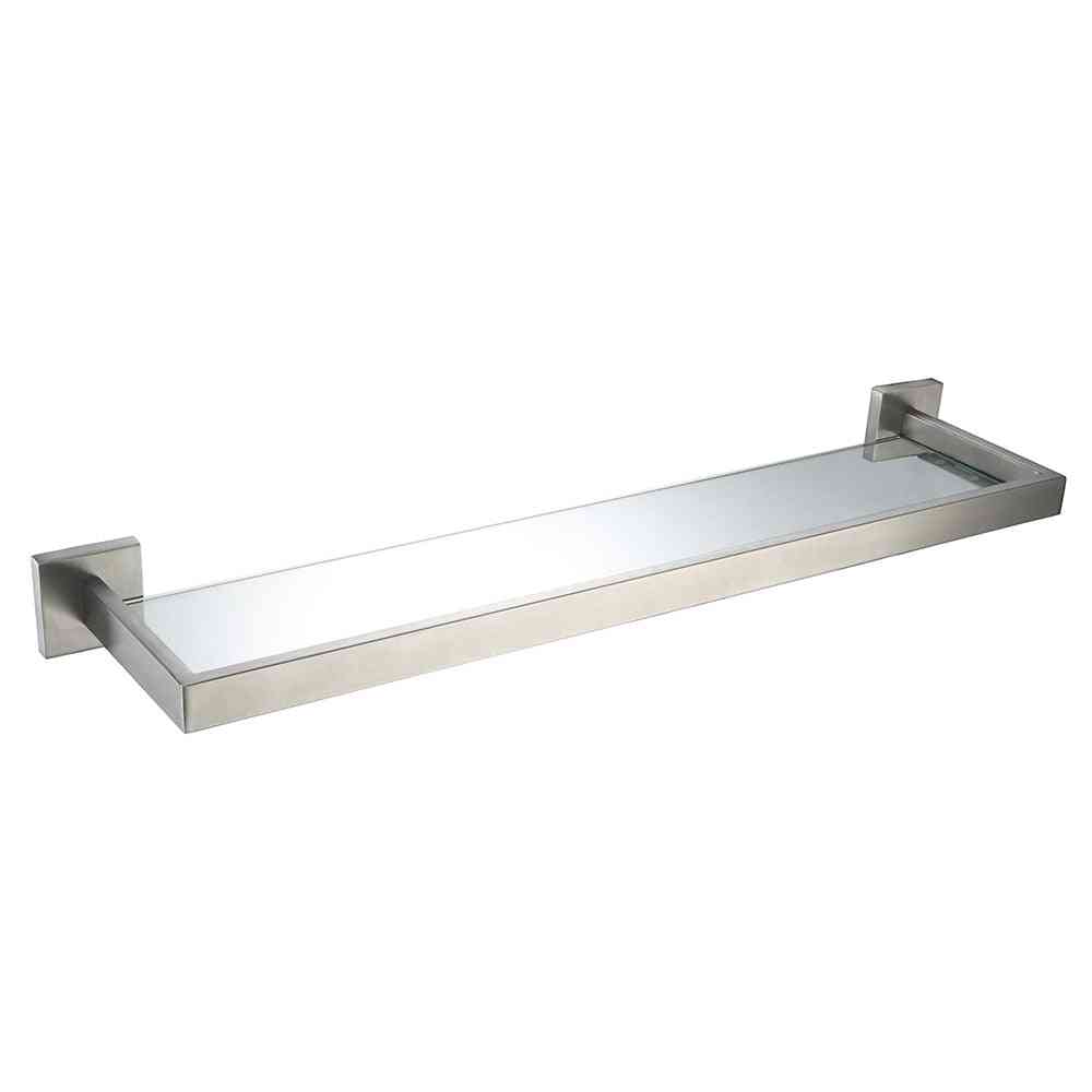 Silver Brushed Bathroom Shelf With Glass Stainless Steel Wall Mounted