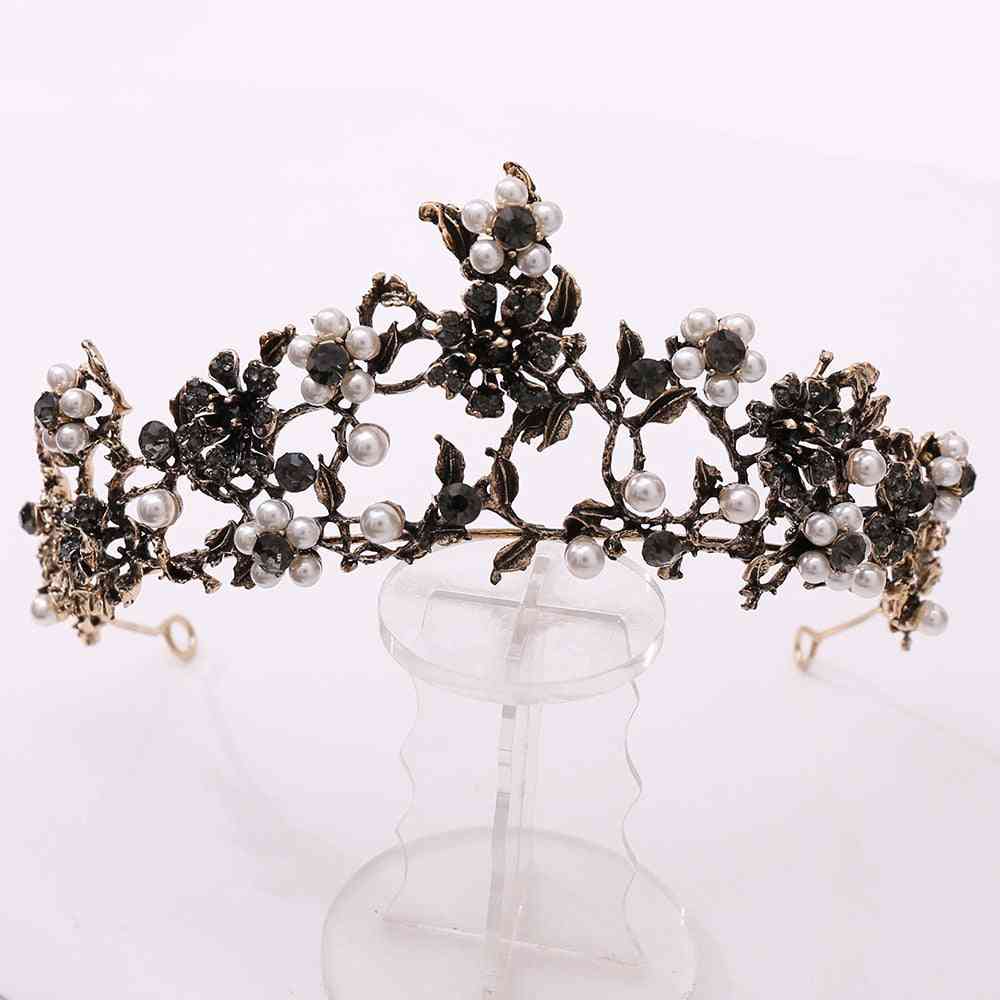 Vintage Black Purple Crystal Pearls Bridal Tiaras Crown Rhinestone Hair Accessories