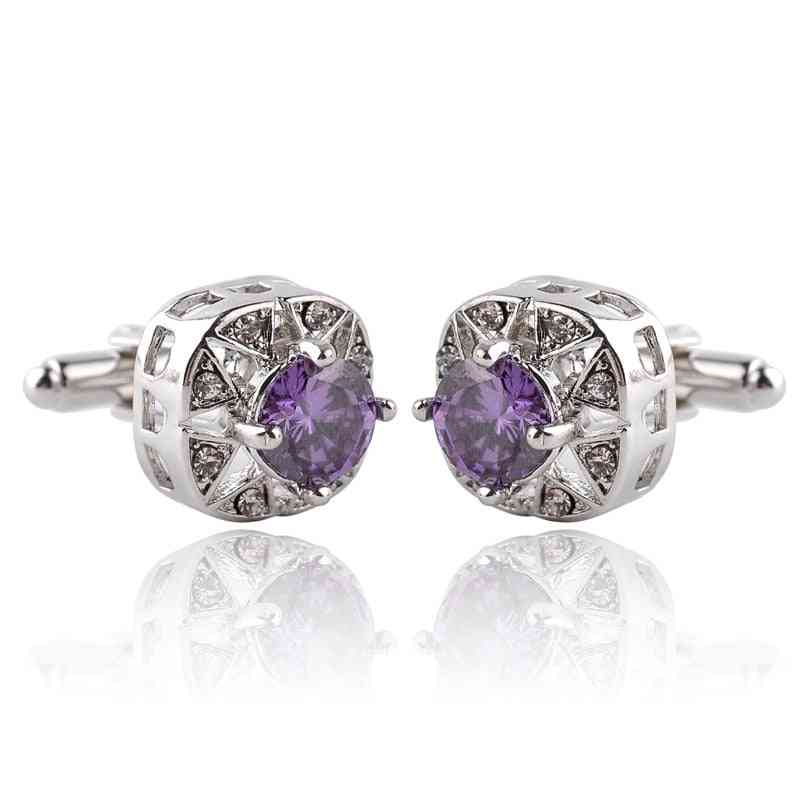 Fashion Luxury Purple Crystal Zircon Round Cufflinks