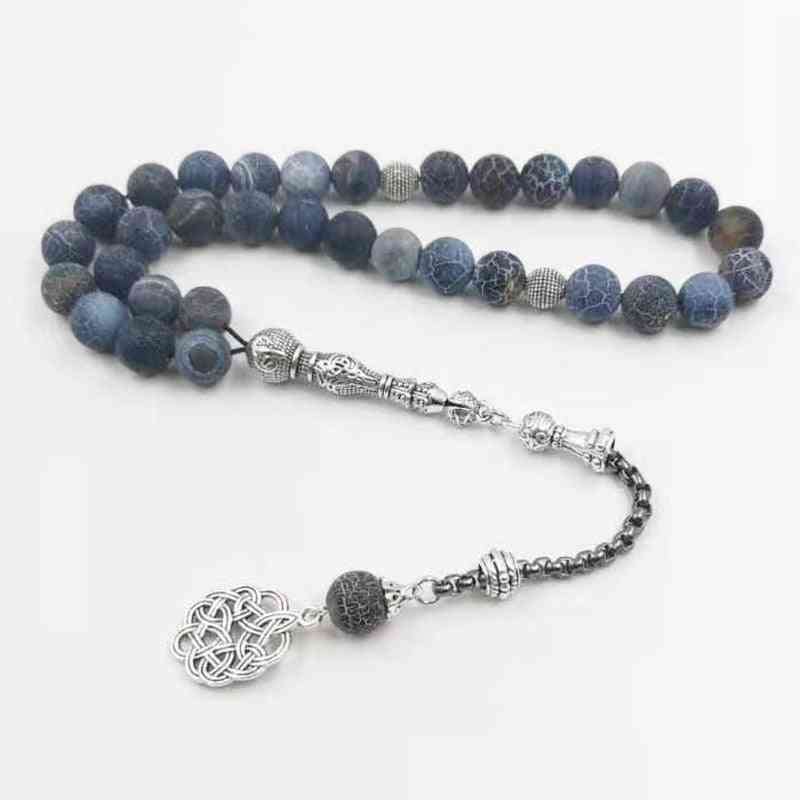 Tasbih Natural Agates Stone Blue Metal Tassel Prayer Beads