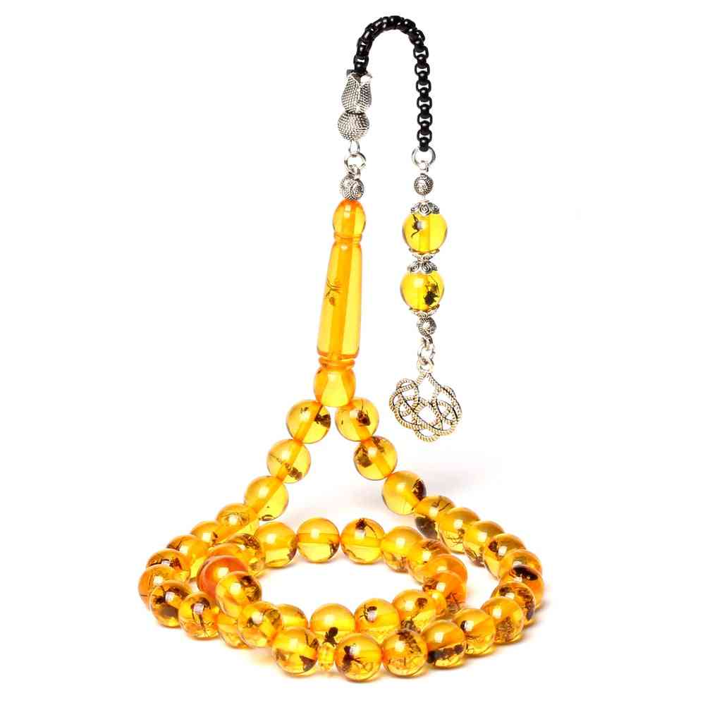 Tasbih Rosary Amazing Yellow Insect Amber Beads