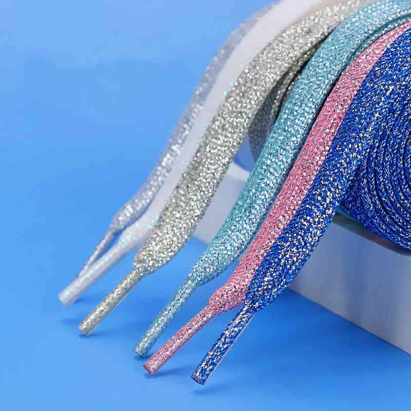 Fashion Glitter Colorful Flat Shoelaces For Athletic Running Sneakers